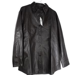 New Quince Women's Medium Leather Shirt Jacket Dark Brown Button Western 4930